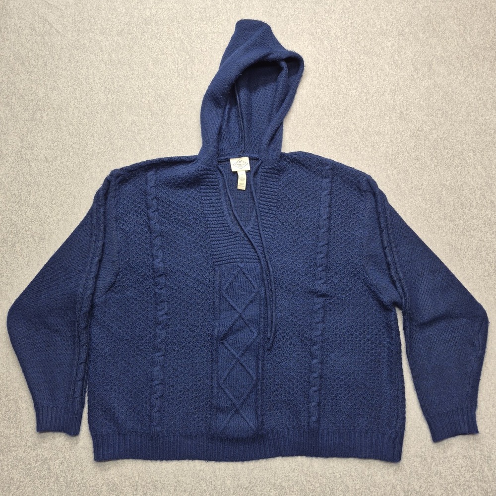 St. John's Bay Sweater Womens 2X Blue Cable Knit Pullover Hoodie Long Sleeve